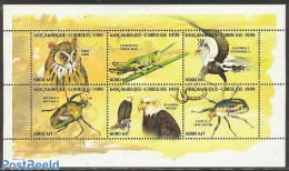 Mozambique 1999 Birds & Insects 6v M/s, Mint NH, Nature - Birds Of Prey - Insects - Owls - Mosambik