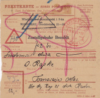 GG:Paketkarte Mit Eindruck Nachnahme, Sperrgut U. Kl. Warschauer Bezahlt Stempel - Occupazione 1938 – 45