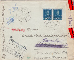 GG: Einschreiben Von Sibiu/Rumänien Nach Jaroslau, Griech. Kath. Consistorium - Bezetting 1938-45