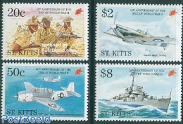Saint Kitts/Nevis 1995 End Of World War II 4v, Mint NH, History - Transport - World War II - Aircraft & Aviation - Shi.. - 2. Weltkrieg
