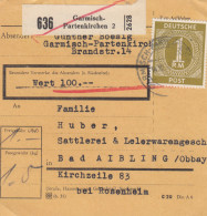 Paketkarte: Garmisch-Patenkirchen Nach Bad Aibling, Wertpaketkarte - Lettres & Documents