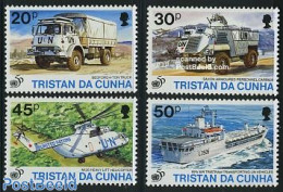 Tristan Da Cunha 1995 U.N.O. 4v, Mint NH, History - Transport - United Nations - Automobiles - Helicopters - Ships And.. - Auto's