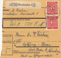 Paketkarte 1948: Wiesbaden Nach Eglfing-Haar, Wert 500 RM - Briefe U. Dokumente