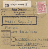 Paketkarte 1948: Stuttgart Nach Obermoos, Wert 500 RM - Briefe U. Dokumente