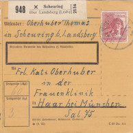 Paketkarte 1948: Scheuring über Landsberg Nach Haar, Frauenklinik - Cartas & Documentos