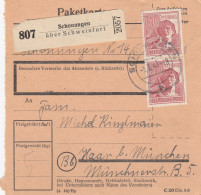 Paketkarte 1948: Schonungen über Schweinfurt Nach Haar - Storia Postale
