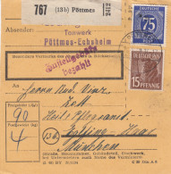 Paketkarte 1948: Pöttmes Tonwerk Nach Eglfing, Heilanstalt - Briefe U. Dokumente