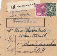 Paketkarte 1948: Landshut, Schuhaus, Nach Nerven-Klinik Haar - Briefe U. Dokumente