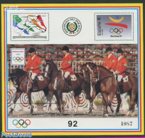 Paraguay 1990 Olympic Games, Yellow Border S/s, Mint NH, Nature - Sport - Horses - Olympic Games - Stamps On Stamps - Sellos Sobre Sellos
