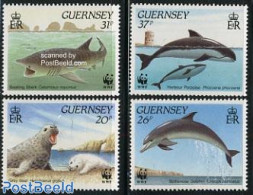 Guernsey 1990 WWF, Sea Life 4v, Mint NH, Nature - Fish - Sea Mammals - World Wildlife Fund (WWF) - Sharks - Fishes