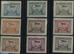 Poland 1925 Airmail Definitives 9v, Unused (hinged), Transport - Aircraft & Aviation - Unused Stamps