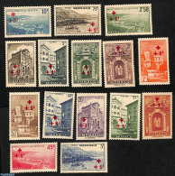 Monaco 1940 Red Cross Overprints 15v, Unused (hinged), Health - Red Cross - Unused Stamps