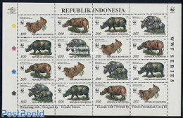 Indonesia 1996 WWF Sheet Of 16, Mint NH, Nature - Animals (others & Mixed) - Rhinoceros - World Wildlife Fund (WWF) - Indonesië