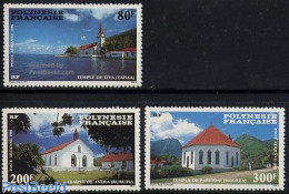 French Polynesia 1986 Churches 3v, Mint NH, Religion - Churches, Temples, Mosques, Synagogues - Ungebraucht