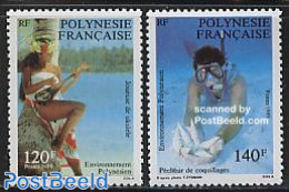 French Polynesia 1989 Polynesian Life 2v, Mint NH, Nature - Performance Art - Sport - Shells & Crustaceans - Music - D.. - Nuevos