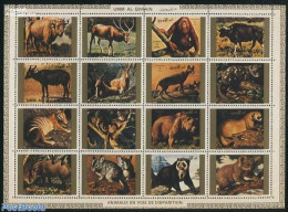 Umm Al-Quwain 1972 Animals 16v M/s, Mint NH, Nature - Animals (others & Mixed) - Deer - Monkeys - Umm Al-Qiwain