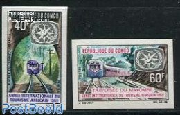 Congo Republic 1969 African Tourism 2v Imperforated, Mint NH, Transport - Various - Railways - Tourism - Trenes
