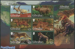 Gibraltar 2012 Endangered Animals 6v M/s, Mint NH, Nature - Animals (others & Mixed) - Cat Family - Monkeys - Rhinoceros - Gibraltar