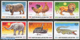 Burundi 1991 Animals 6v, Mint NH, Nature - Animals (others & Mixed) - Birds - Cat Family - Crocodiles - Elephants - Hi.. - Other & Unclassified