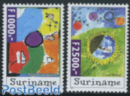 Suriname, Republic 2000 Stamps In Future 2v, Mint NH, Art - Children Drawings - Surinam