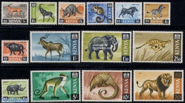 Kenia 1966 Definitives, Animals 14v, Mint NH, Nature - Animals (others & Mixed) - Cat Family - Elephants - Monkeys - R.. - Andere & Zonder Classificatie