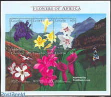Lesotho 2000 African Flowers 6v M/s, Mint NH, Nature - Sport - Flowers & Plants - Horses - Mountains & Mountain Climbing - Escalada