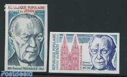 Benin 1976 Adenauer 2v, Imperforated, Mint NH, History - Religion - Germans - Churches, Temples, Mosques, Synagogues - Nuevos