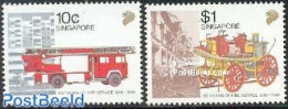 Singapore 1988 Fire Service Centenary 2v, Mint NH, Transport - Automobiles - Fire Fighters & Prevention - Cars