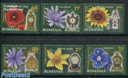 Romania 2013 Flowers & Clocks 6v, Mint NH, Nature - Flowers & Plants - Art - Clocks - Unused Stamps