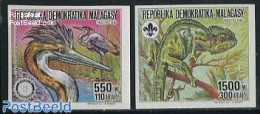 Madagascar 1988 Rotary, Scouting 2v, Imperforated, Mint NH, Nature - Sport - Various - Birds - Reptiles - Scouting - R.. - Rotary, Lions Club