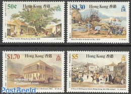 Hong Kong 1987 Old Views 4v, Mint NH, Nature - Transport - Various - Trees & Forests - Ships And Boats - Street Life - Nuevos