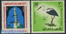 Iraq 1975 Official Overprints 2v, Mint NH, Nature - Birds - Storks - Iraq