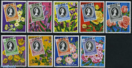 Paraguay 1978 Coronation 9v, Mint NH, History - Nature - Kings & Queens (Royalty) - Flowers & Plants - Stamps On Stamps - Königshäuser, Adel