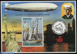 Paraguay 1986 Statue Of Liberty S/s, Mint NH, Transport - Ships And Boats - Zeppelins - Art - Sculpture - Ships