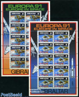 Gibraltar 1991 Europa, Space Exploration 2 M/ss, Mint NH, History - Transport - Europa (cept) - Space Exploration - Gibraltar