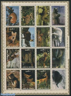 Umm Al-Quwain 1972 Animals 16v, M/s, Mint NH, Nature - Animals (others & Mixed) - Bears - Camels - Deer - Rabbits / Ha.. - Umm Al-Qaiwain