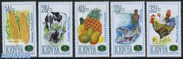 Kenia 1995 F.A.O. 5v, Mint NH, Health - Nature - Food & Drink - Birds - Cattle - Fish - Fruit - Poultry - Levensmiddelen