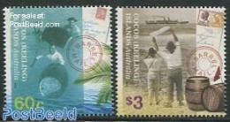 Cocos Islands 2013 Barrel Mail 2v, Mint NH, Transport - Stamps On Stamps - Ships And Boats - Timbres Sur Timbres