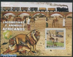 Sao Tome/Principe 2009 Animals & Trains S/s, Mint NH, Nature - Transport - Animals (others & Mixed) - Giraffe - Railways - Eisenbahnen