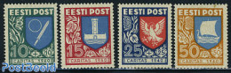 Estonia 1940 Coat Of Arms 4v, Mint NH, History - Nature - Transport - Coat Of Arms - Flowers & Plants - Ships And Boats - Ships