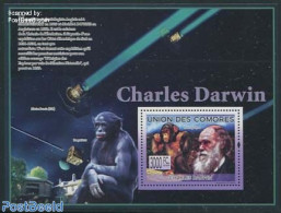 Comoros 2009 Charles Darwin S/s, Mint NH, History - Nature - Transport - Explorers - Monkeys - Space Exploration - Onderzoekers