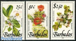 Barbados 1990 Anne Visit 3v, Mint NH, History - Nature - Kings & Queens (Royalty) - Flowers & Plants - Case Reali