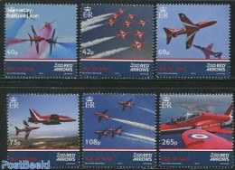 Isle Of Man 2014 Royal Air Force, Red Arrows 6v, Mint NH, History - Transport - Militarism - Aircraft & Aviation - Militaria