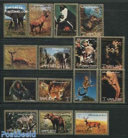 Ajman 1973 Mammals 16v, Mint NH, Nature - Animals (others & Mixed) - Cat Family - Elephants - Monkeys - Ajman