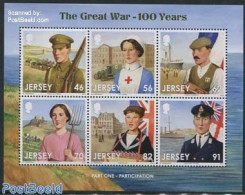 Jersey 2014 World War I 6v M/s, Mint NH, Health - History - Nature - Transport - Red Cross - Horses - Automobiles - Sh.. - Red Cross