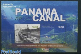 Guyana 2014 100 Years Panama Canal S/s, Mint NH, Transport - Ships And Boats - Art - Bridges And Tunnels - Schiffe