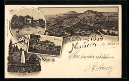 Lithographie Bad Nauheim, Kurhaus, Teichhaus, Totalansicht  - Bad Nauheim