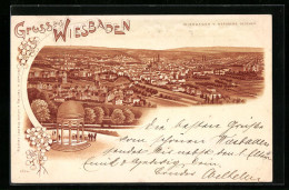 Lithographie Wiesbaden, Totale Vom Neroberg Aus Gesehen  - Wiesbaden