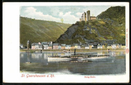 AK St. Goarshausen A. Rh., Burg Katz Mit Uferpartie Der Ortschaft  - Autres & Non Classés