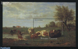 Sierra Leone 2001 Cows In The Meadow S/s, Mint NH, History - Nature - Netherlands & Dutch - Cattle - Art - Paintings - Géographie